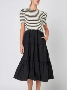 English Factory black mixed media dress sz small